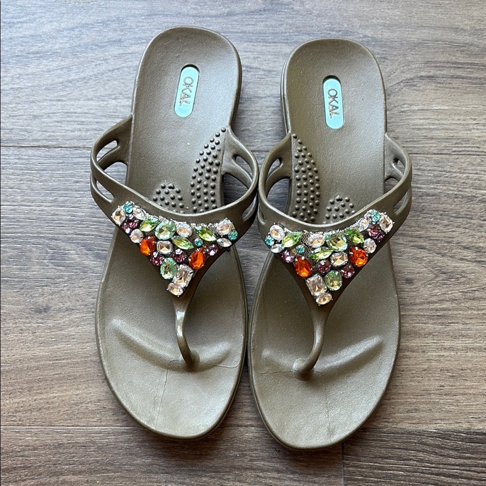OKA b Brown Sandals with Embellishments